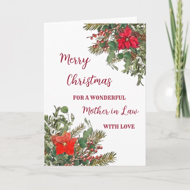 Rustic Watercolor Mother in Law Merry Christmas Card (Front)