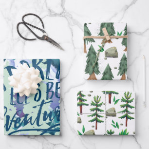 Rustic Watercolor Mountain Forest Camping Wrapping Paper Sheet
