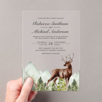Rustic Watercolor Mountain Forest Deer Wedding