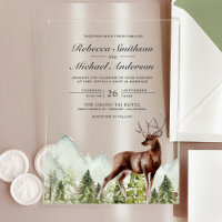 Rustic Watercolor Mountain Forest Deer Wedding