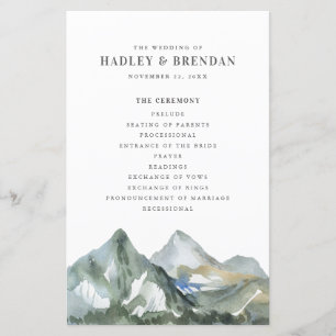Rustic Watercolor Mountain Forest Wedding Program