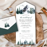 Rustic Watercolor Mountain Forest Winter Wedding All In One Invitation<br><div class="desc">Amaze your guests with this forest theme wedding invite featuring beautiful mountains and pine trees on a white background with detachable RSVP postcard. Simply add your event details on this easy-to-use template to make it a one-of-a-kind invitation.</div>