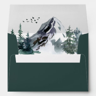 Rustic Watercolor Mountain Forest Winter Wedding Envelope