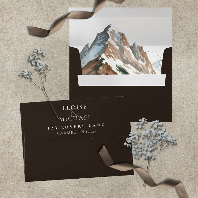 Rustic Watercolor Mountain Landscape Wedding Envelope (Rustic Watercolor Mountain Landscape Wedding Envelope)