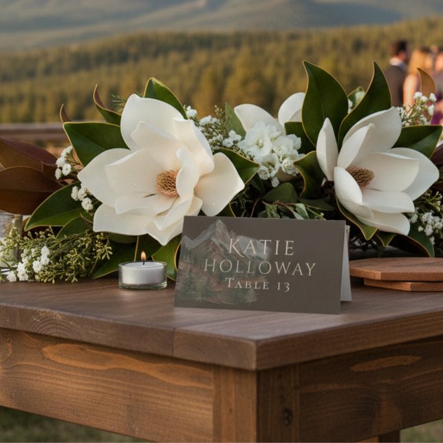 Rustic Watercolor Mountain Landscape Wedding Place Card (Rustic Watercolor Mountain Landscape Wedding Place Card)