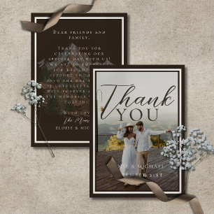 Rustic Watercolor Mountain Photo and Note Wedding Thank You Card