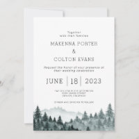 Rustic Watercolor Mountain Pine Tree Wedding