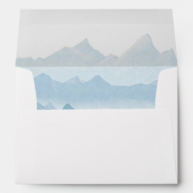 Rustic watercolor mountain range, country wedding envelope (Back (Bottom))