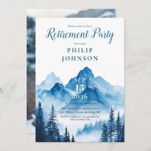 Rustic Watercolor Mountain Retirement Party Photo Invitation