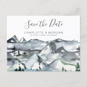 Rustic Watercolor Mountain Save the Date  Postcard