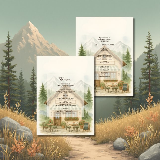 Rustic watercolor Mountain wedding destination  Menu (Creator Uploaded)