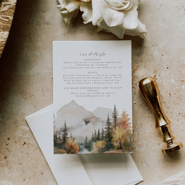 Rustic Watercolor Mountain Wedding Details Card (Creator Uploaded)