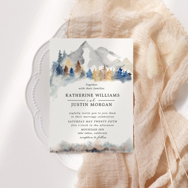 Rustic Watercolor Mountain Wedding Invitation (Creator Uploaded)