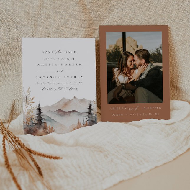 Rustic Watercolor Mountain Wedding Invitation (Creator Uploaded)