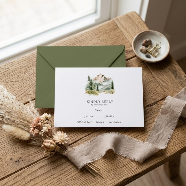 Rustic Watercolor Mountain Wedding RSVP Card (Creator Uploaded)