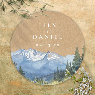 Rustic Watercolor Mountain Wildflower Wedding Classic Round Sticker