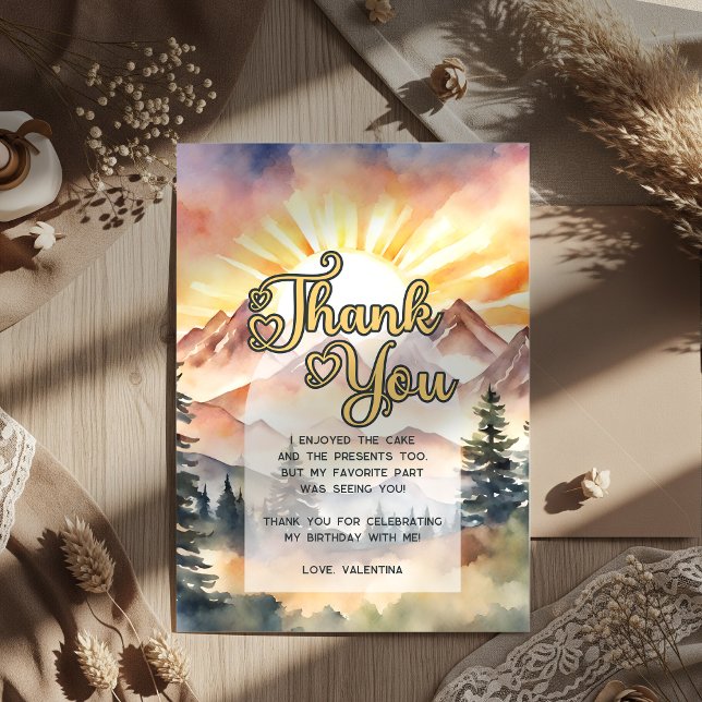 Rustic Watercolor Mountains Nature Sunrise Script Thank You Card (Creator Uploaded)