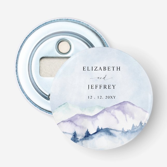 Rustic Watercolor Mountains Outdoor Pine Wedding   Bottle Opener (Front)