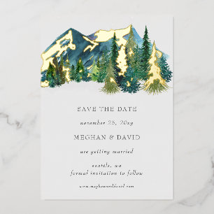 Rustic Watercolor Mountains Pine Save The Date