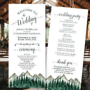 Rustic Watercolor Mountains & Pine Wedding Programme