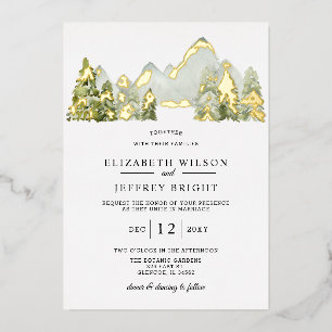 Rustic Watercolor Mountains Pine Winter Wedding