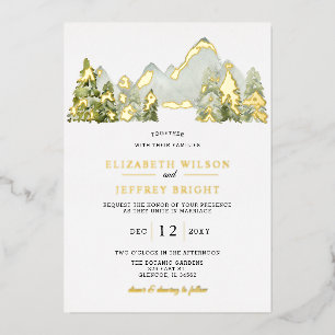 Rustic Watercolor Mountains Pine Winter Wedding
