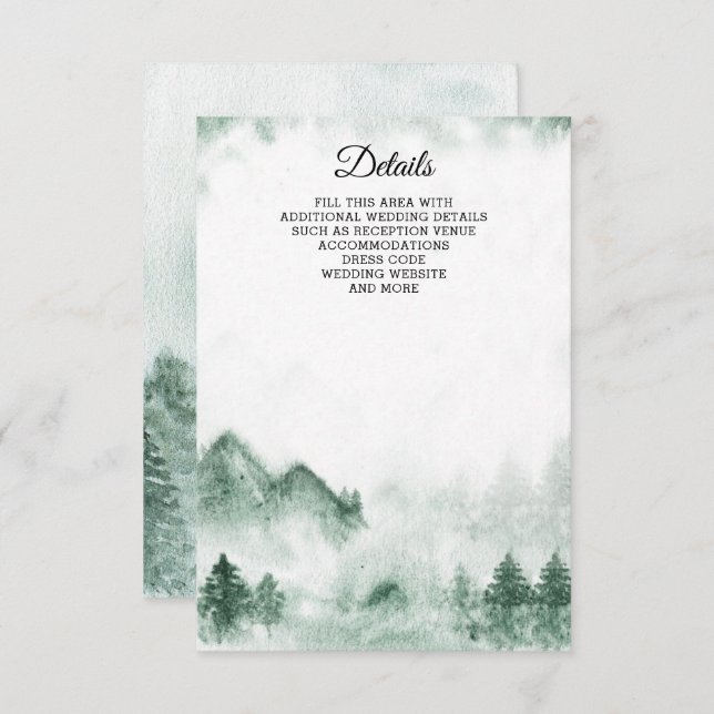 Rustic Watercolor Mountains Pine Winter Wedding  Enclosure Card (Front/Back)