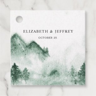 Rustic Watercolor Mountains Pine Winter Wedding Favour Tags