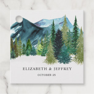 Rustic Watercolor Mountains Pine Winter Wedding Favour Tags