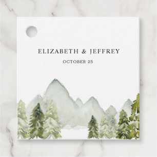 Rustic Watercolor Mountains Pine Winter Wedding Favour Tags