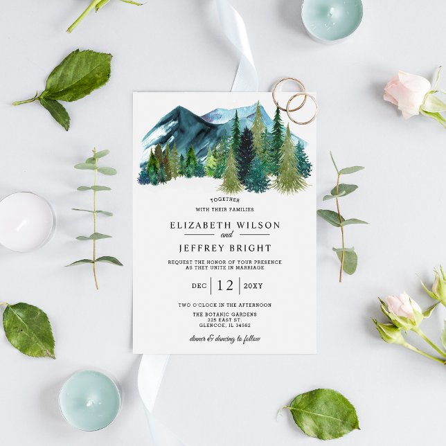 Rustic Watercolor Mountains Pine Winter Wedding  Invitation (Rustic Watercolor Mountains Pine Winter Wedding  Invitation )