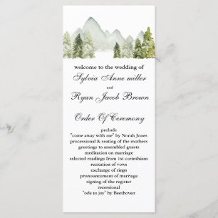 Rustic Watercolor Mountains Pine Winter Wedding Programme