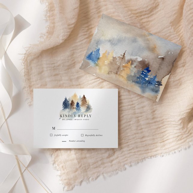Rustic Watercolor Mountains RSVP Response Card (Creator Uploaded)