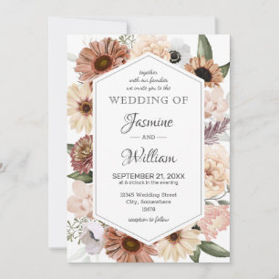 Rustic Watercolor Neutral Boho Floral Wedding Invi Invitation