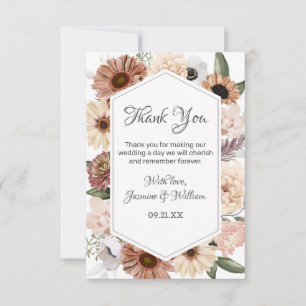 Rustic Watercolor Neutral Boho Floral Wedding Thank You Card