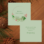 Rustic Watercolor Nordic Christmas Greenery Wreath Card<br><div class="desc">Rustic Watercolor Nordic Christmas Greenery Wreath Note Card A simple, modern and stylish nordic Christmas wreath design note card. The back side of this note card is sage green and has a customisable message. Personalise this card with a name. Perfect to use as a gift tag or attach to the...</div>