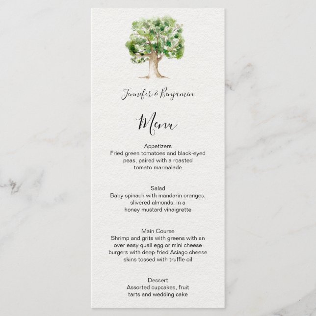 Rustic Watercolor Oak Tree | Menu (Front)