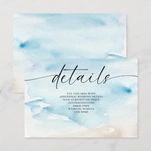 Rustic Watercolor Ocean Sea Summer Beach Wedding Enclosure Card (Front/Back)