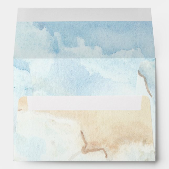Rustic Watercolor Ocean Sea Summer Beach Wedding Envelope (Back (Bottom))
