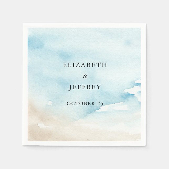 Rustic Watercolor Ocean Sea Summer Beach Wedding Napkin (Front)