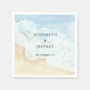 Rustic Watercolor Ocean Sea Summer Beach Wedding Napkin
