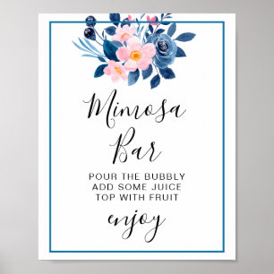 rustic watercolor of a pink & blue floral bouquet poster