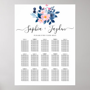 rustic watercolor of a pink & blue floral bouquet poster