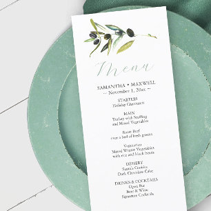 Rustic Watercolor Olive Branch Wedding Decor Menus