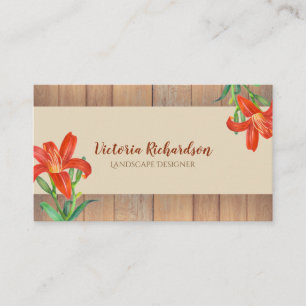 Rustic Watercolor Orange Lilies Floral Art Business Card