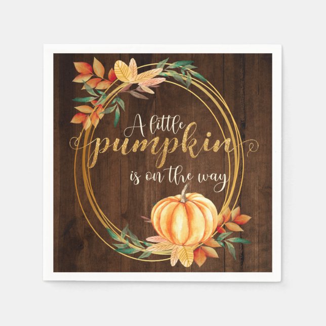 Rustic Watercolor Orange Pumpkin Fall Baby Shower Napkin (Front)