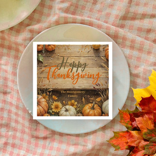 Rustic Watercolor Orange Pumpkin Thanksgiving Napkin (Creator Uploaded)