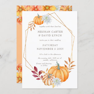 Rustic Watercolor Orange Pumpkins Fall Wedding Invitation