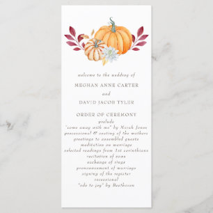 Rustic Watercolor Orange Pumpkins Fall Wedding Programme