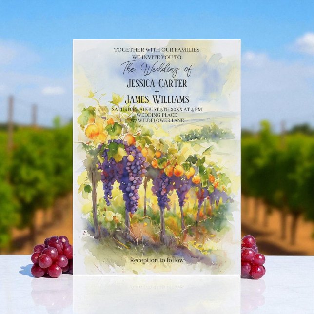 Rustic Watercolor Oranges Grapes Vineyard Wedding Invitation (Creator Uploaded)